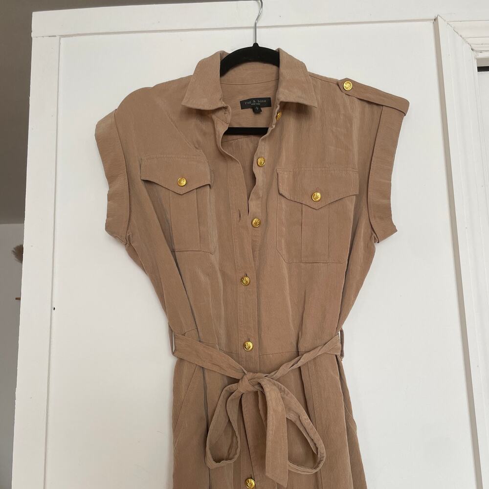 Rag & Bone Roxanne Midi Dress Utility Button Down Collared Casual Tan sz S - Picture 4 of 10